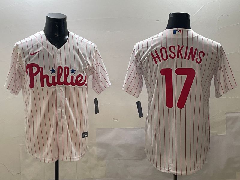 Men Philadelphia Phillies #17 Hoskins White stripe Game 2025 Nike MLB Jersey style 1->philadelphia phillies->MLB Jersey